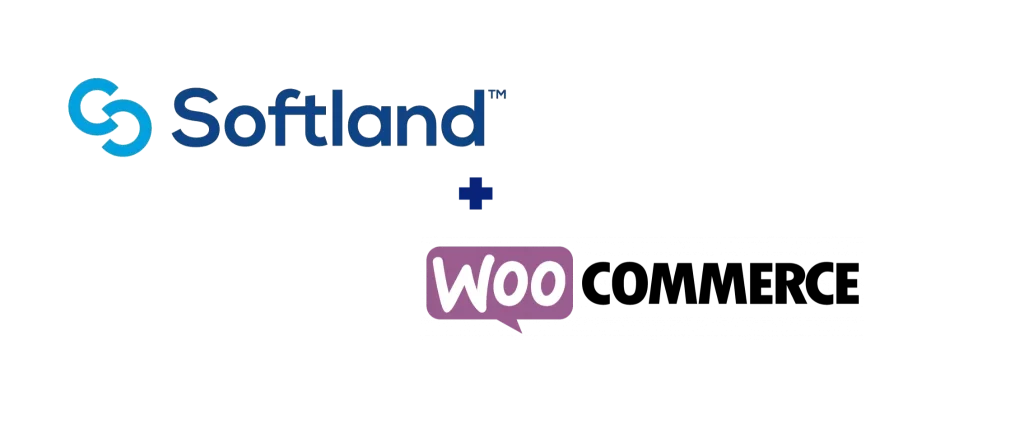 Logos de Softland y Woo en colaboración